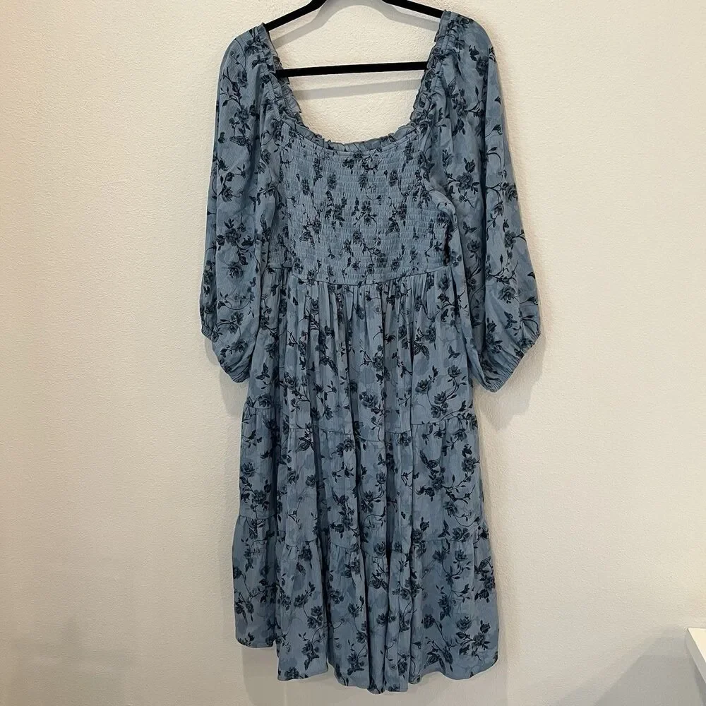 Torrid Women’s Skater Blue Floral Midi Dress Size 2 Lined Pockets Softgirl Fairy - Picture 2 of 10